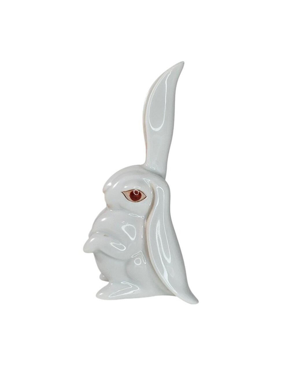 Herend Porcelain Bunny 158 One Ear Up White Figurine Hand Painted Hungary
